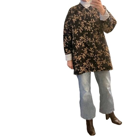 Tapestry Quilted Patchwork Embroidered Floral Jacket Black Brown Gold Coat XL - Picture 3 of 16